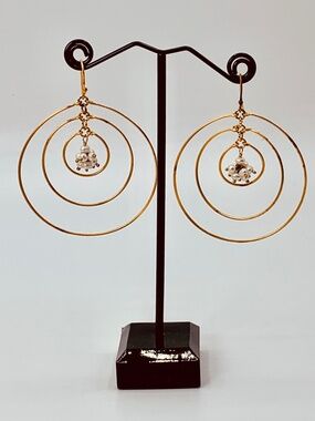 Triple Hoop Drop Earrings w/ Faux Pearl Cluster
